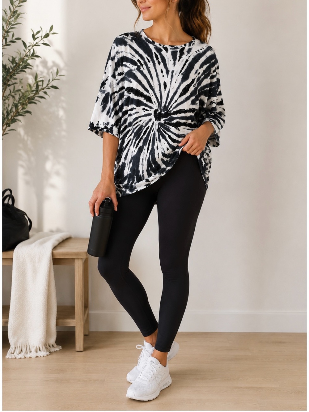 Dkny Sport Black & White Tie-Dye top